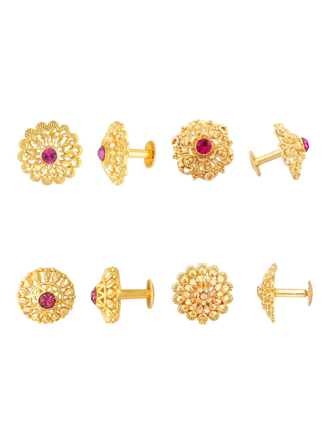 Vighnaharta Set Of 4 Gold-Plated Floral Studs Earrings