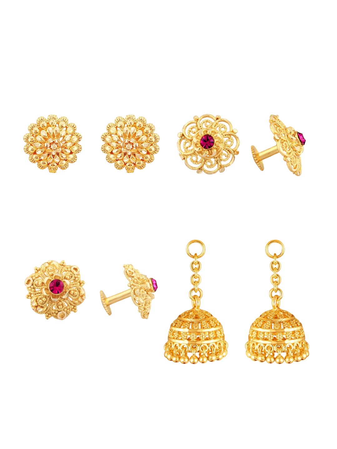 

Vighnaharta Set Of 4 Gold-Plated Floral Stud Earrings