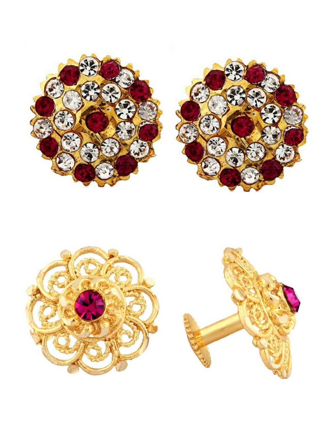 

Vighnaharta Set Of 2 Gold-Plated Floral Studs Earrings