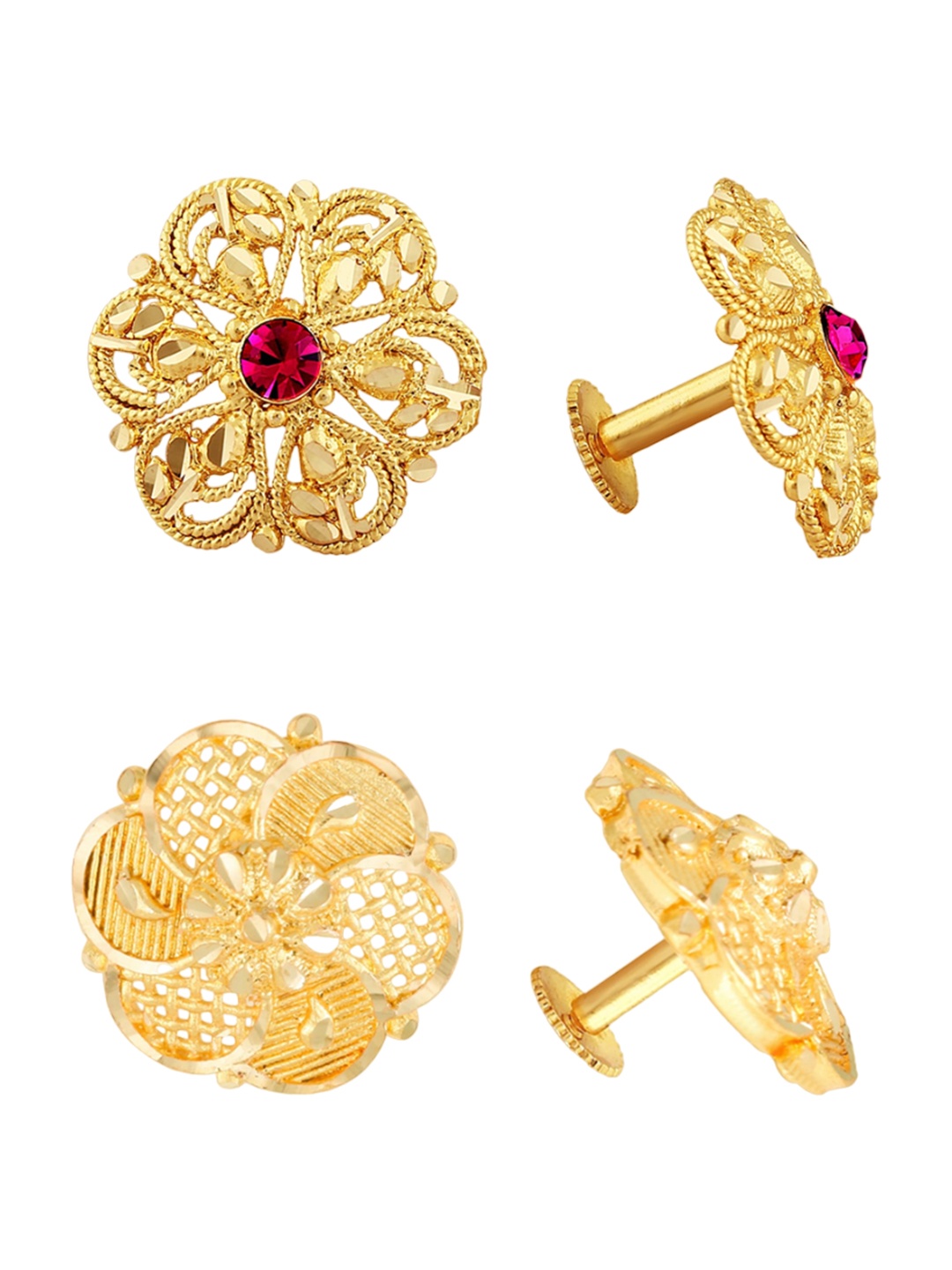 

Vighnaharta Set Of 2 Gold-Plated Floral Studs Earrings