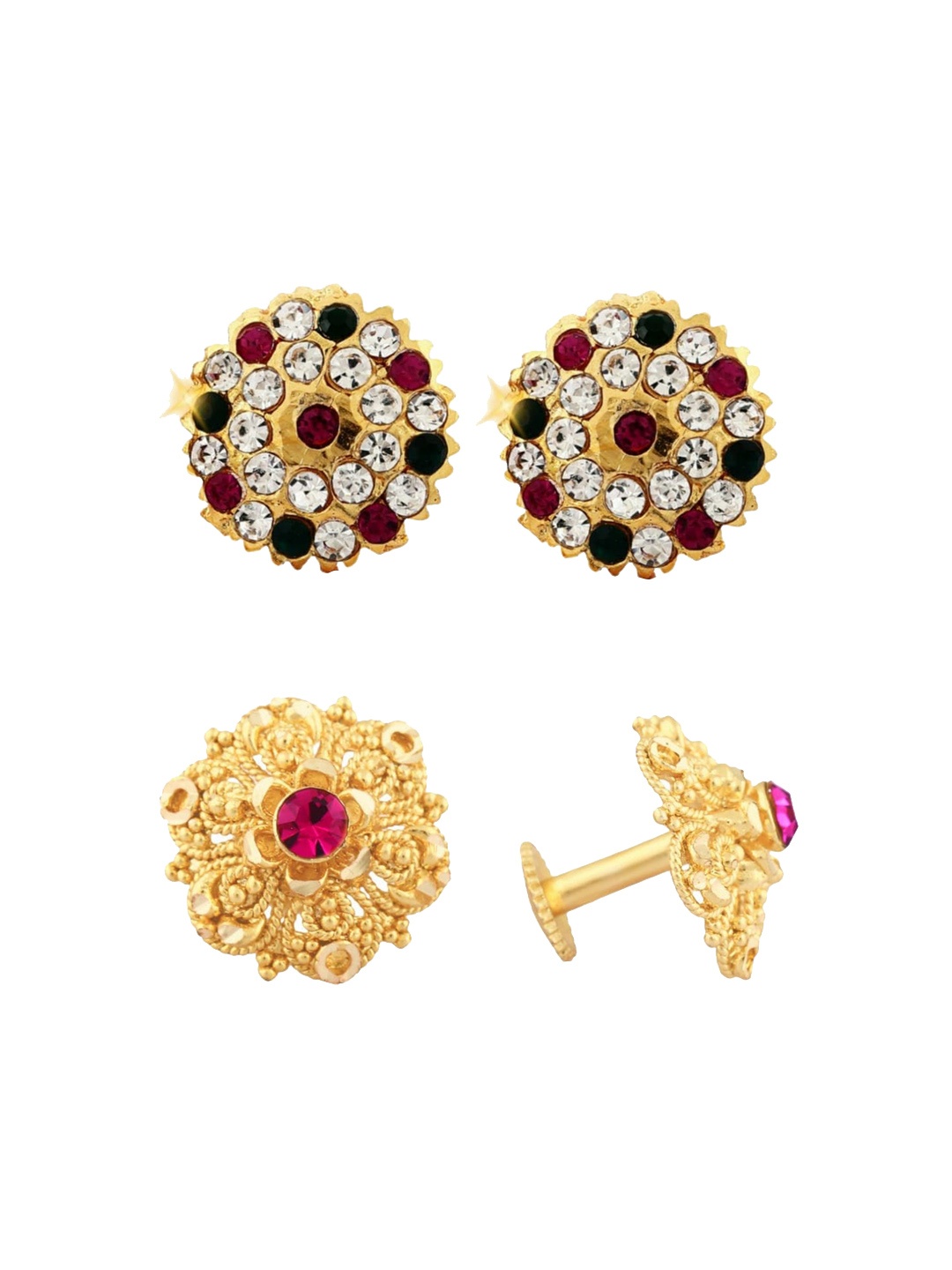 

Vighnaharta Set Of 2 Gold-Plated Floral Studs Earrings