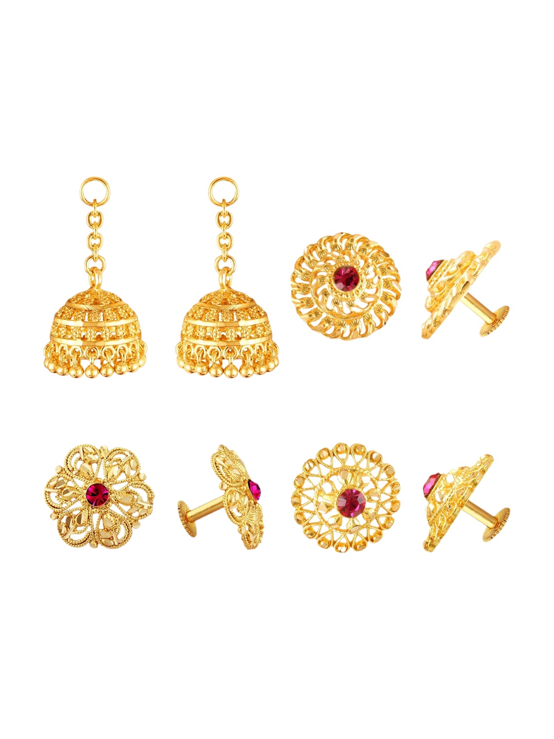 

Vighnaharta Set Of 4 Gold-Plated Floral Jhumkas Earrings