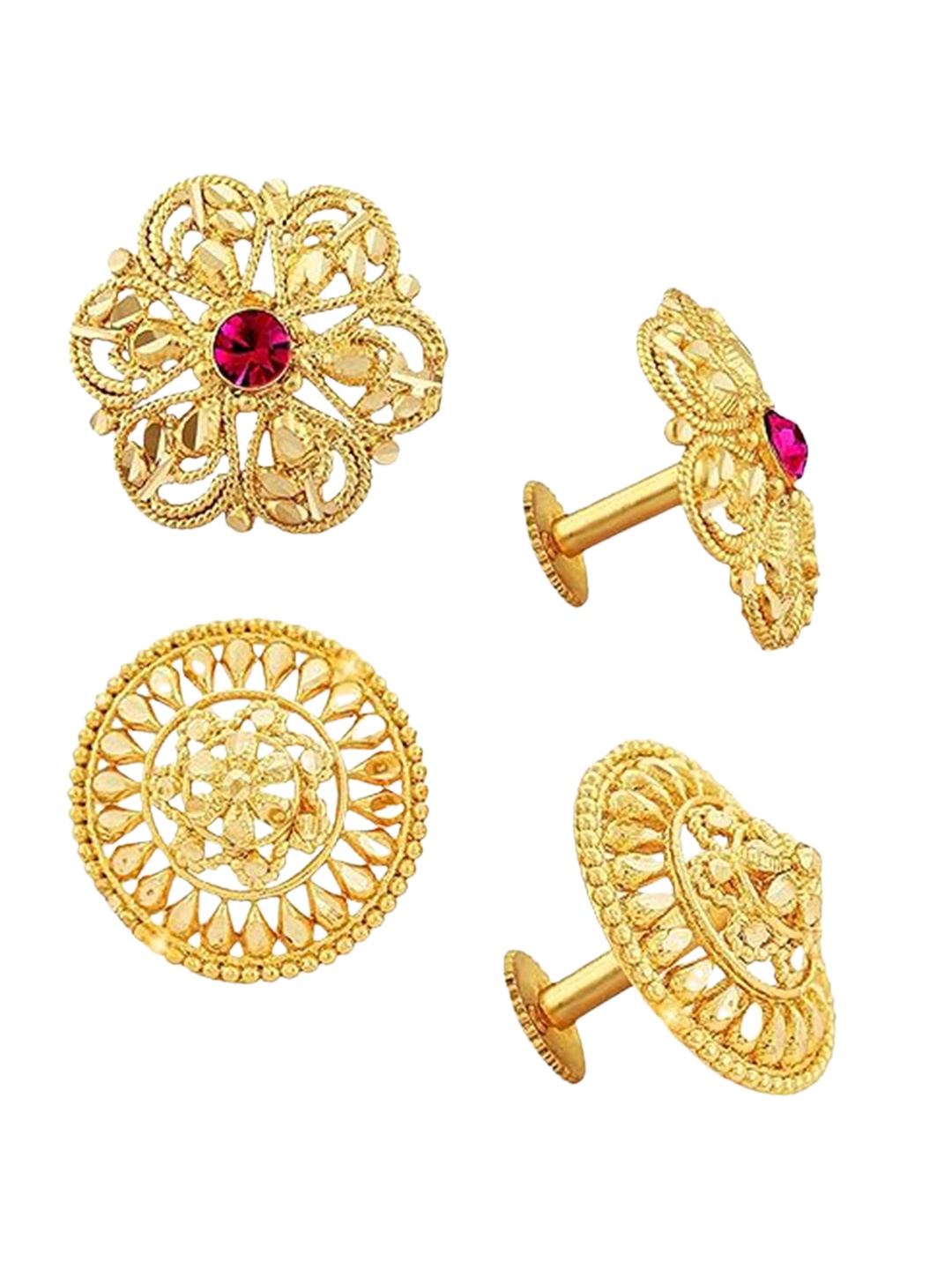 

Vighnaharta Pack Of 2 Gold-Plated Floral Studs Earrings