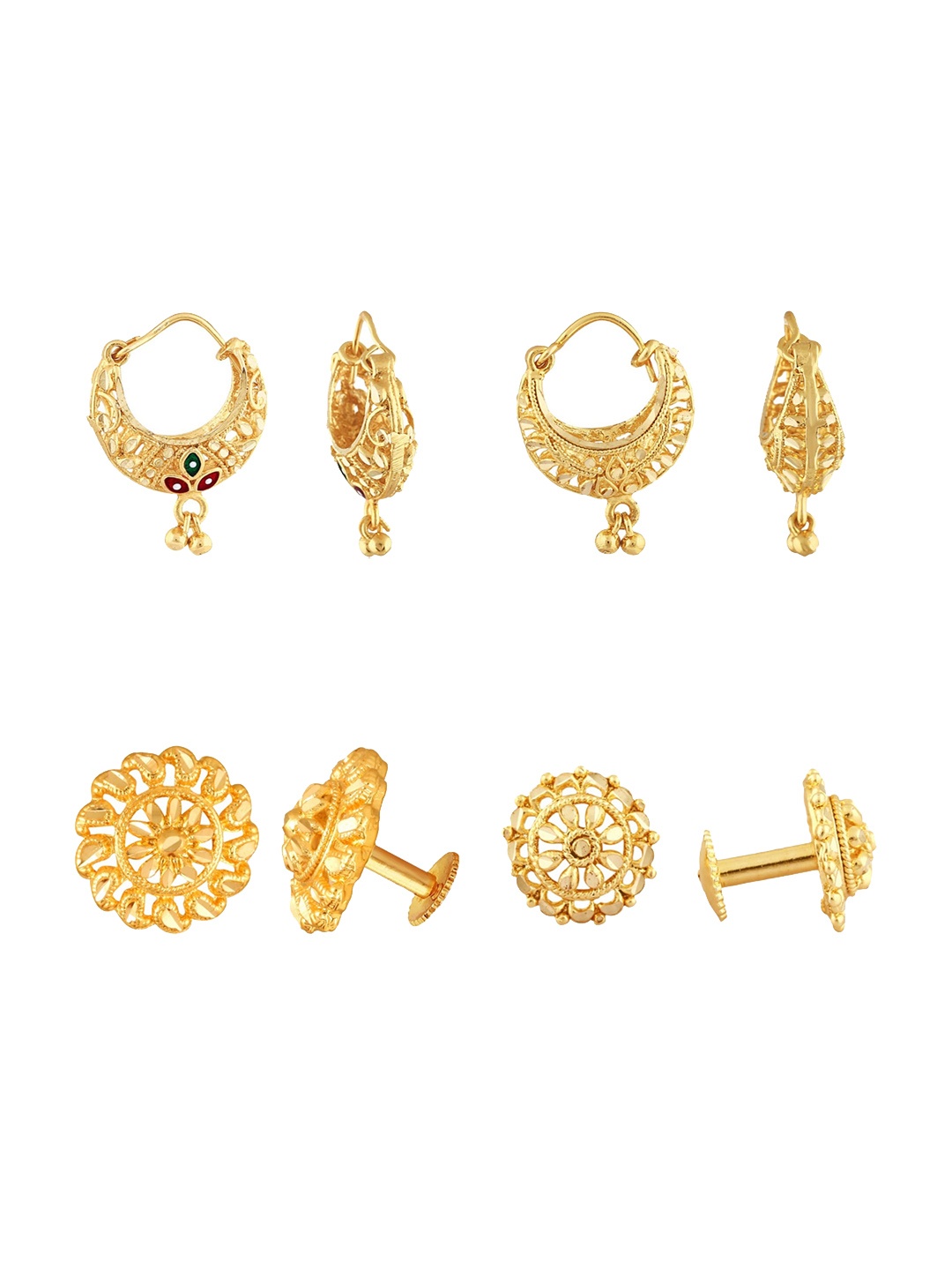 

Vighnaharta Set Of 4 Gold-Plated Floral Hoop Earrings