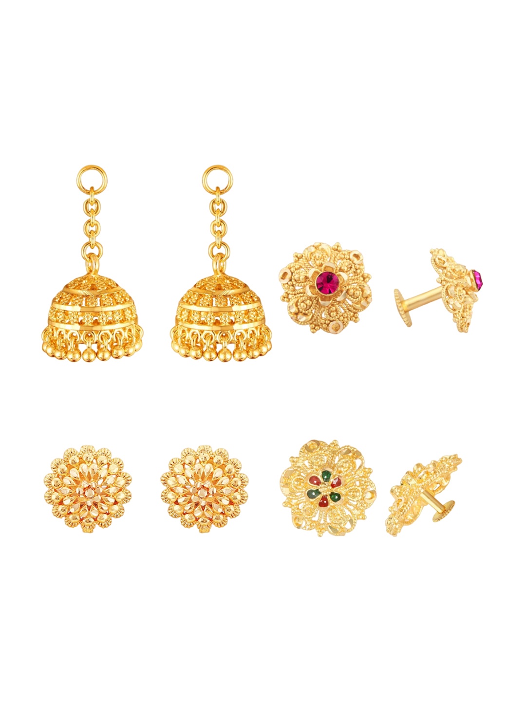

Vighnaharta Set Of 4 Gold-Plated Floral Studs Earrings