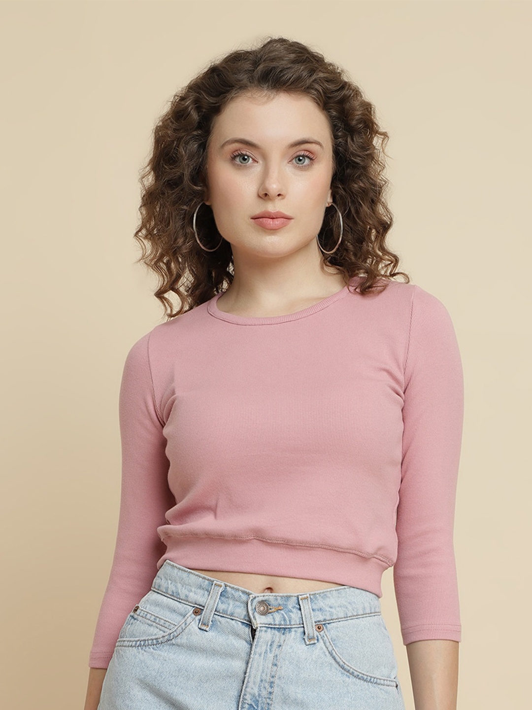 

UnaOne Ribbed Cotton Fitted Crop Top, Peach