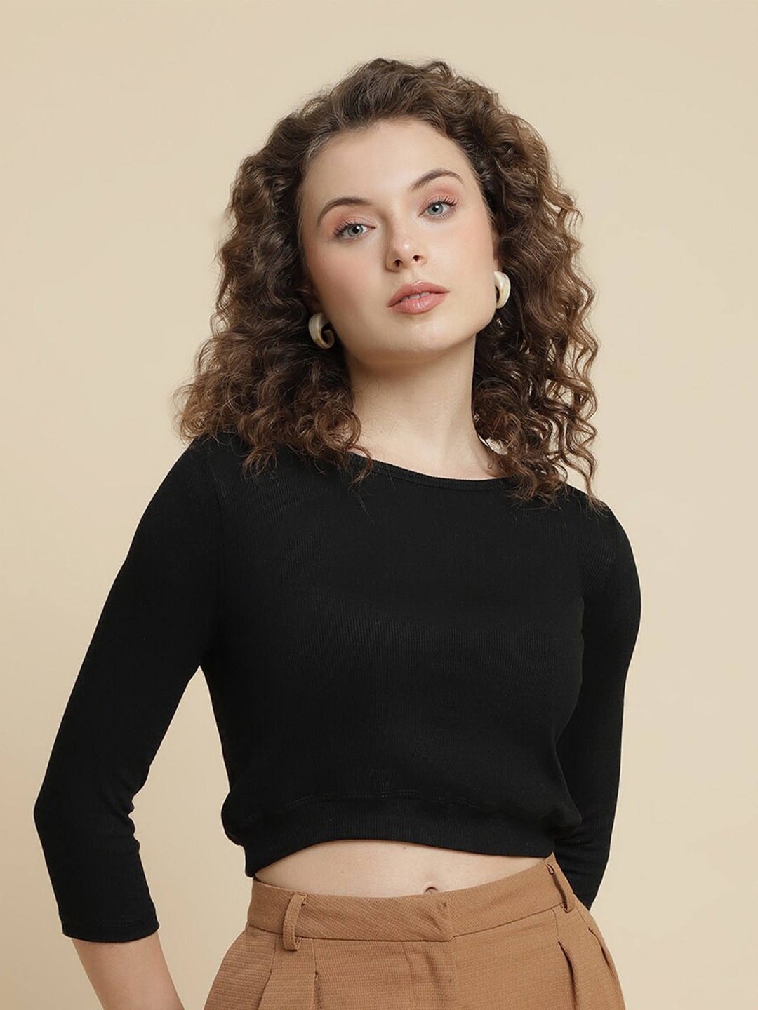 

UnaOne Cotton Fitted Crop Top, Black