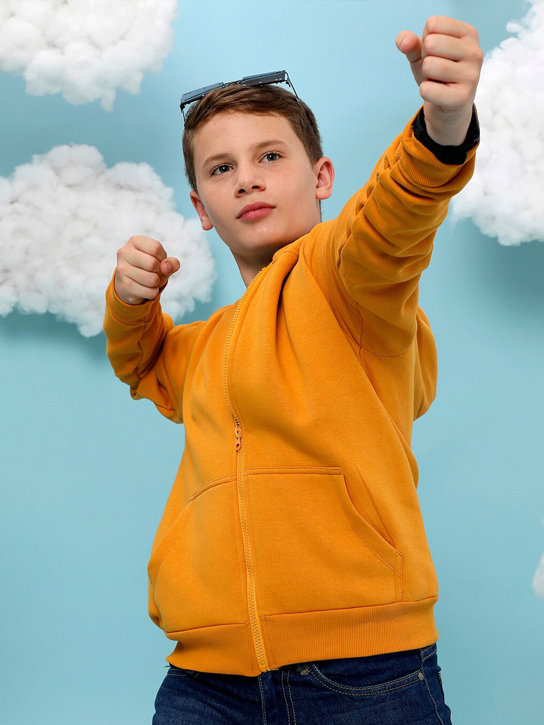 

Instafab Boys Hooded Cotton Sweatshirt, Mustard