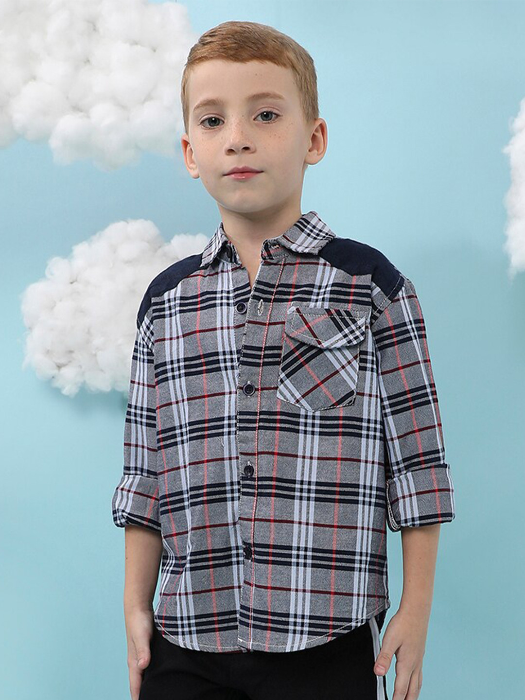 

Instafab Boys Classic Tartan Checked Cotton Casual Shirt, Grey