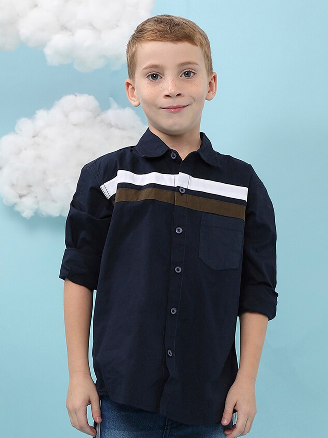 

Instafab Boys Classic Spread Collar Cotton Casual Shirt, Navy blue