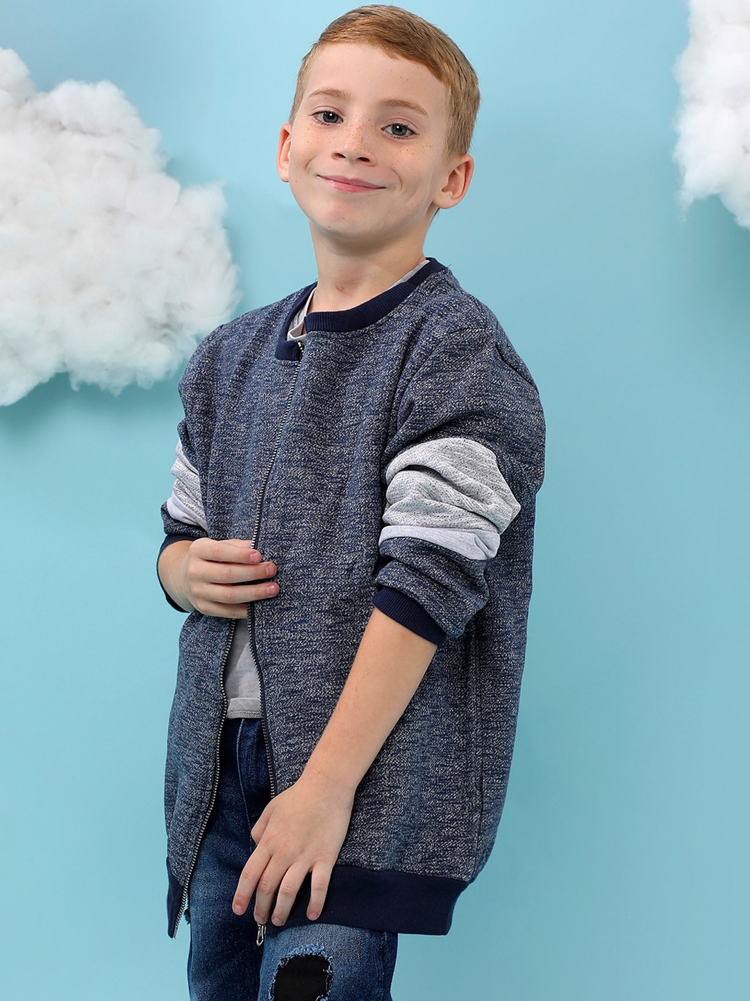 

Instafab Boys Cotton Collarless Windcheater Bomber Jacket, Navy blue