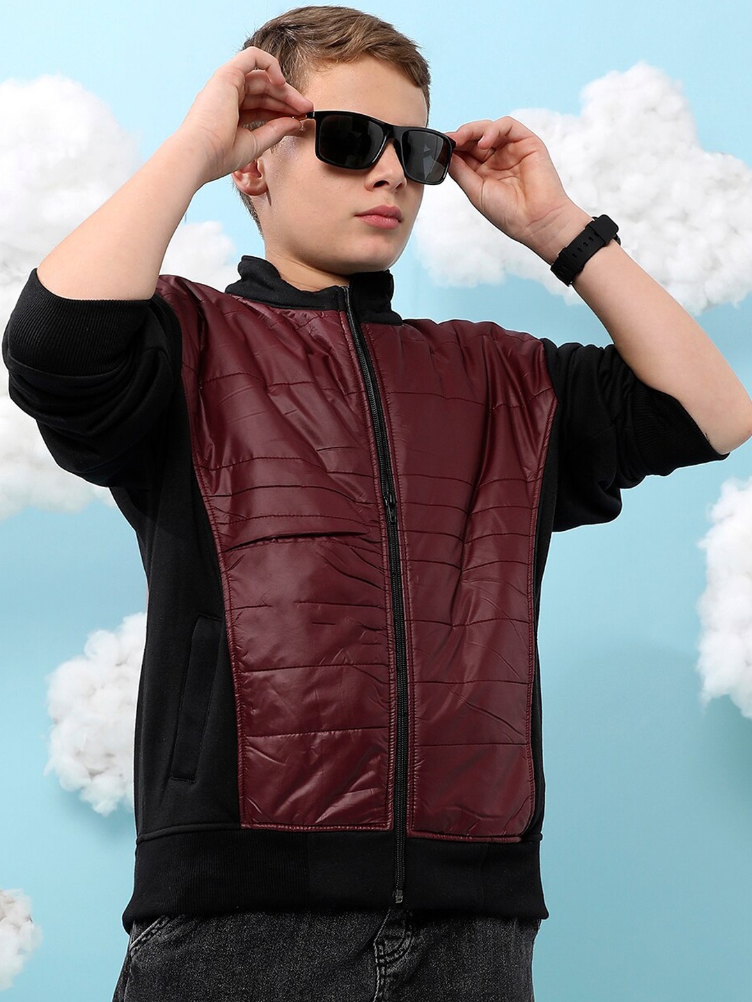 

Instafab Boys Colourblocked Windcheater Bomber Jacket, Black