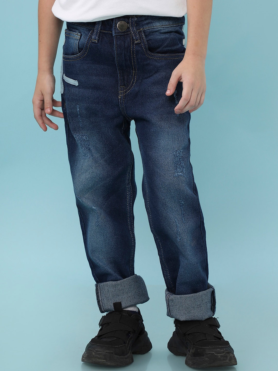 

Instafab Boys Smart Slim Fit Low Distress Light Fade Stretchable Jeans, Blue
