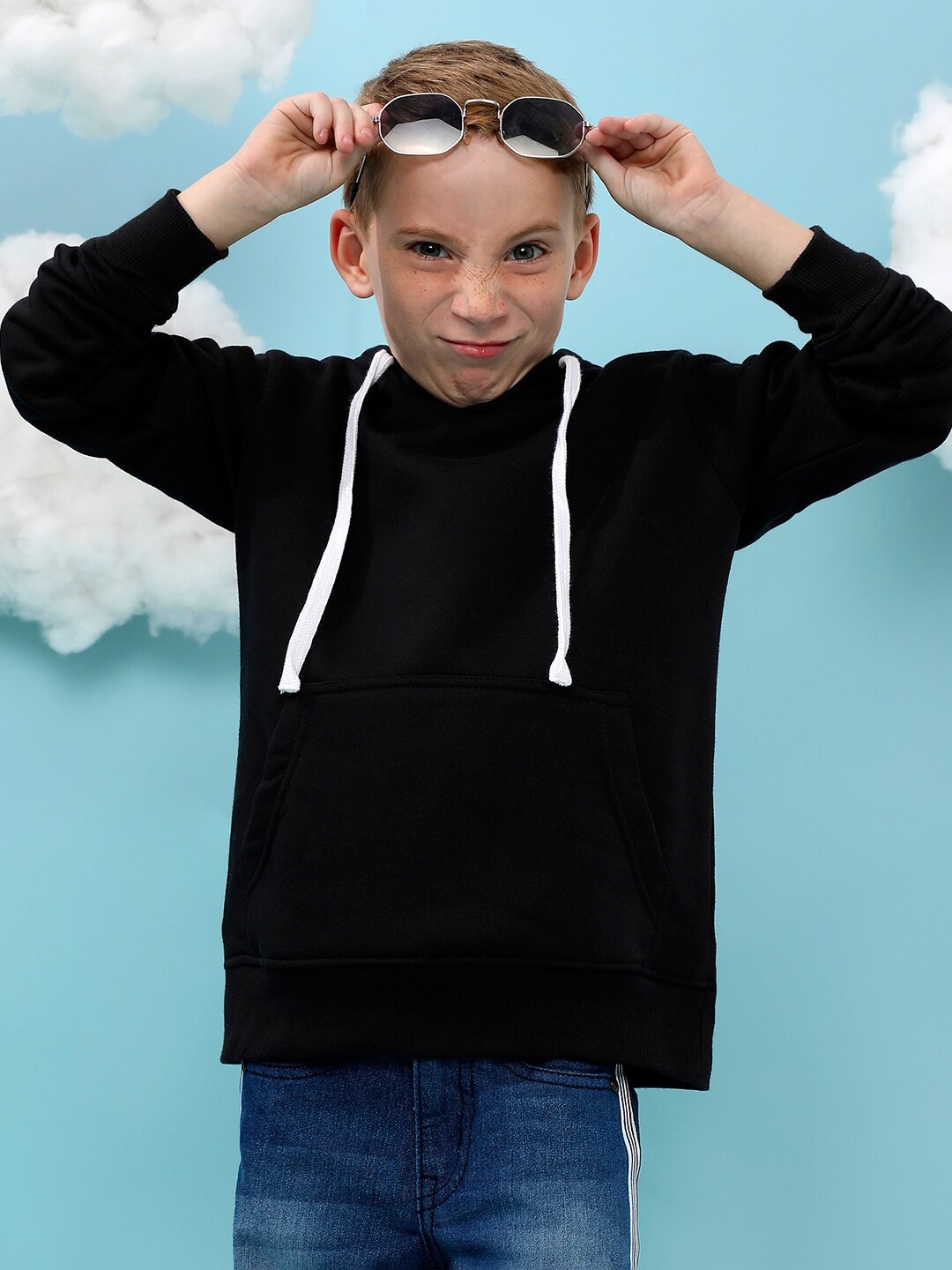 

Instafab Boys Hooded Cotton Pullover, Black