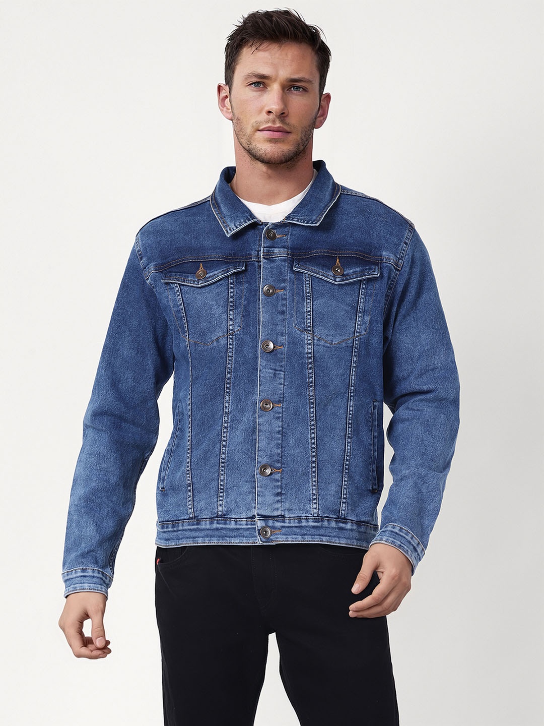 

UrbanMark Washed Denim Jacket, Blue