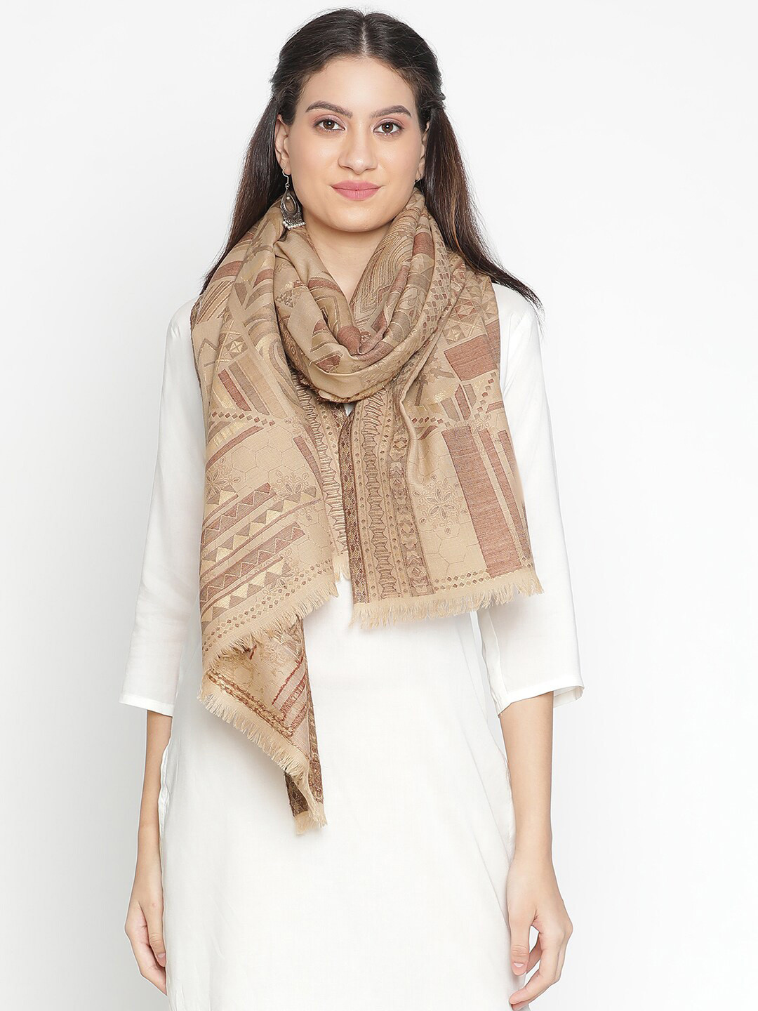 

SHINGORA Ethnic Motifs Woven Design Shawl, Beige