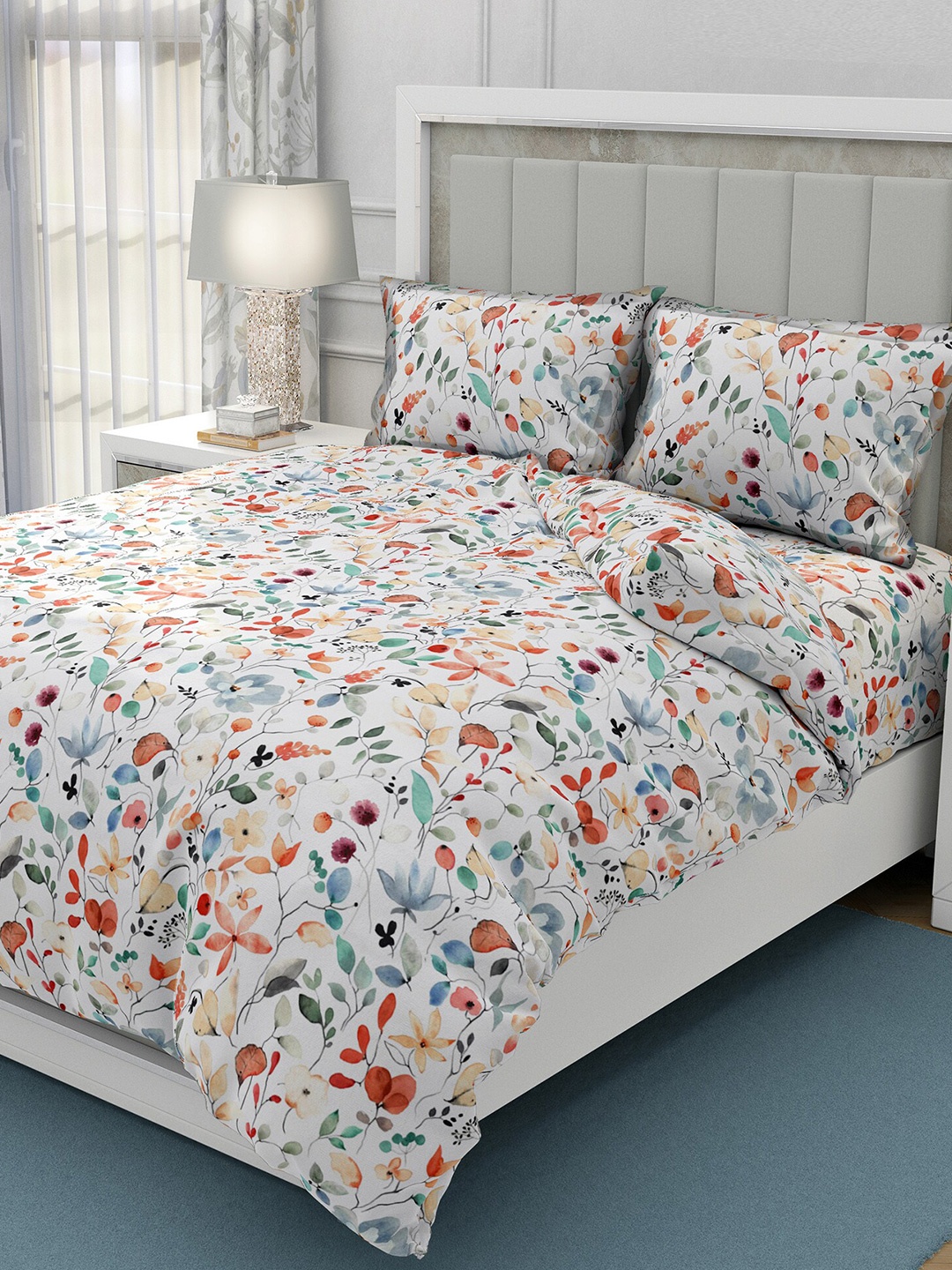

BELLA CASA Red & White Printed Cotton 300 TC King Bedsheet with 2 Pillow Covers