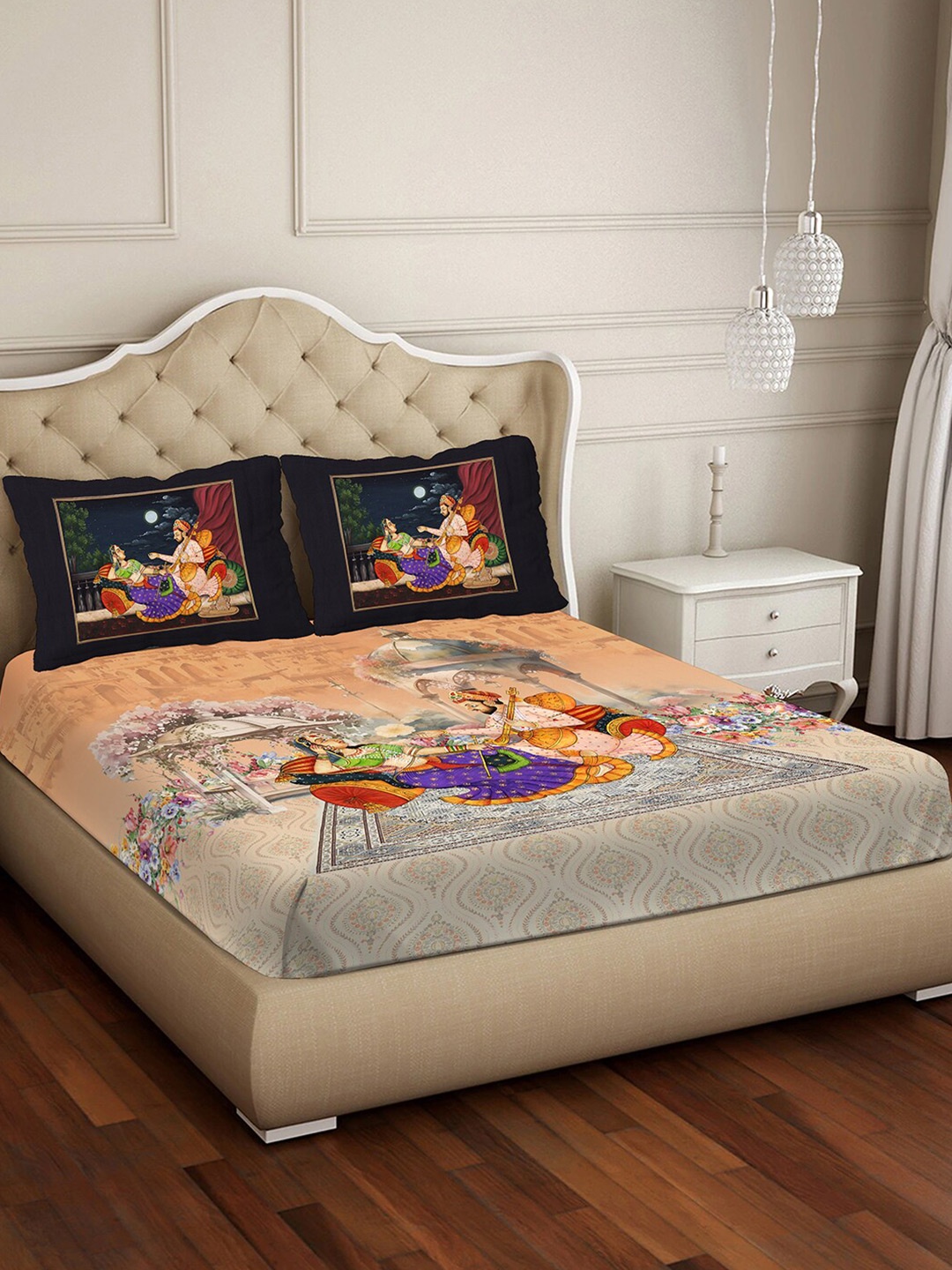 

BELLA CASA Orange & Red Ethnic Motifs Cotton 300 TC King Bedsheet With 2 Pillow Covers