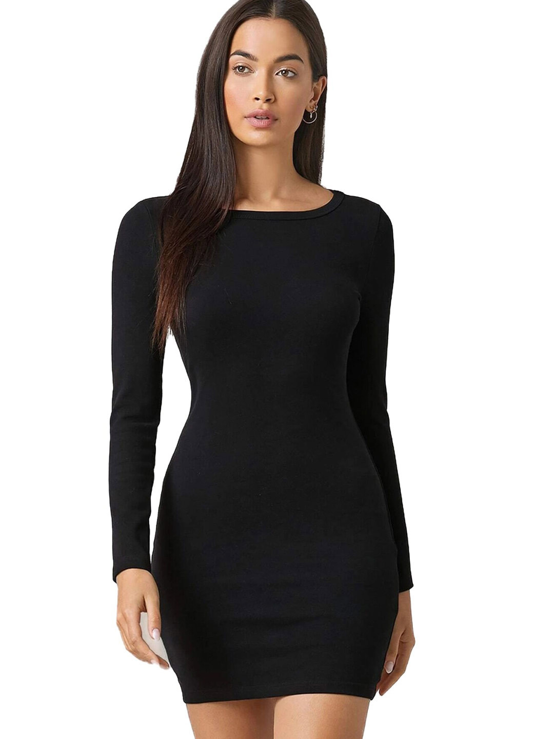

ELYRAA Round Neck Bodycon Mini Dress, Black