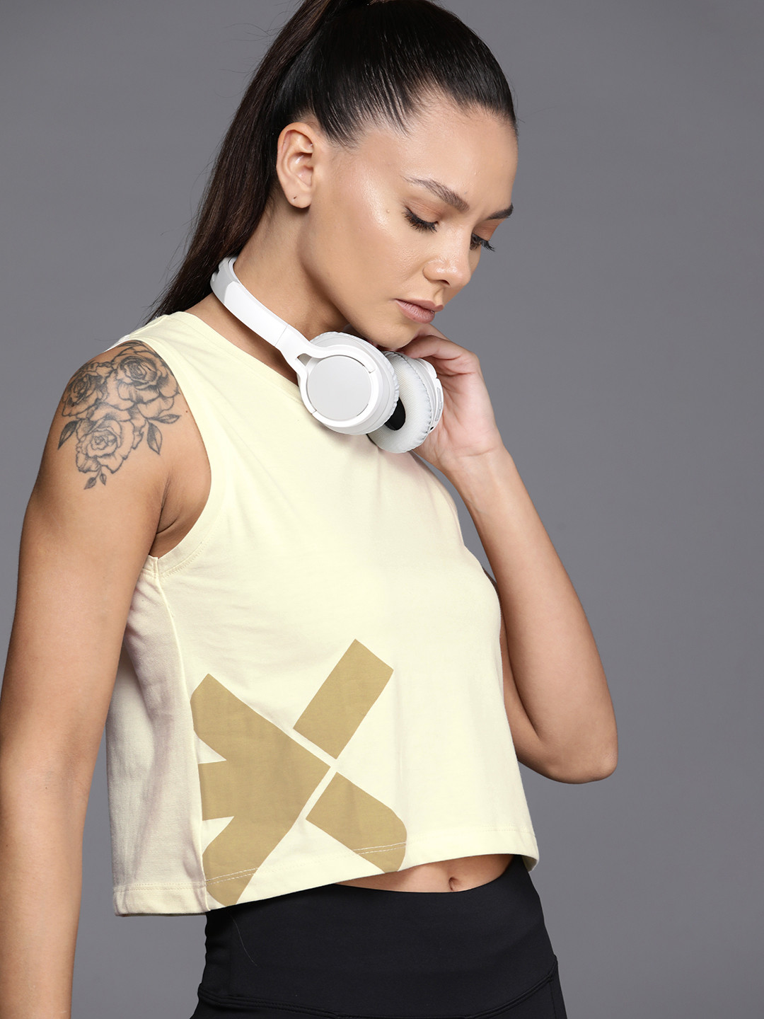 

HRX by Hrithik Roshan Women Printed Crop T-shirt, Cream