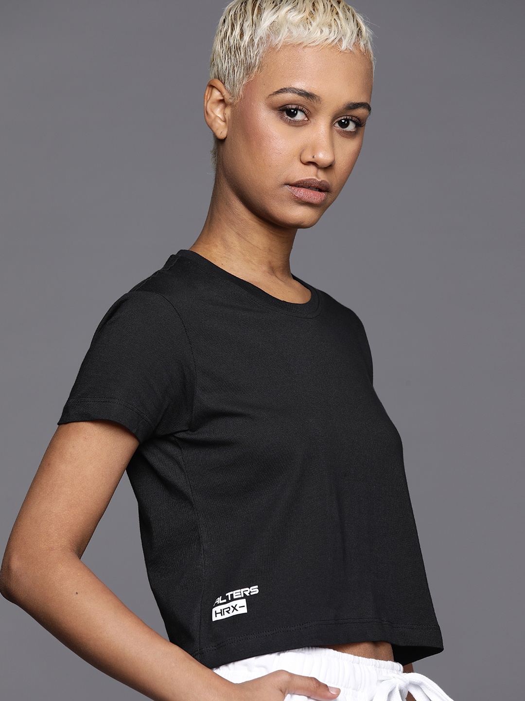 

HRX by Hrithik Roshan Pure Cotton Crop T-shirt, Black