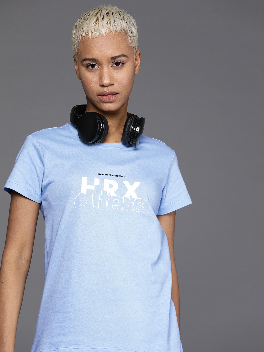 

HRX by Hrithik Roshan Brand Logo Print Pure Cotton T-shirt, Blue