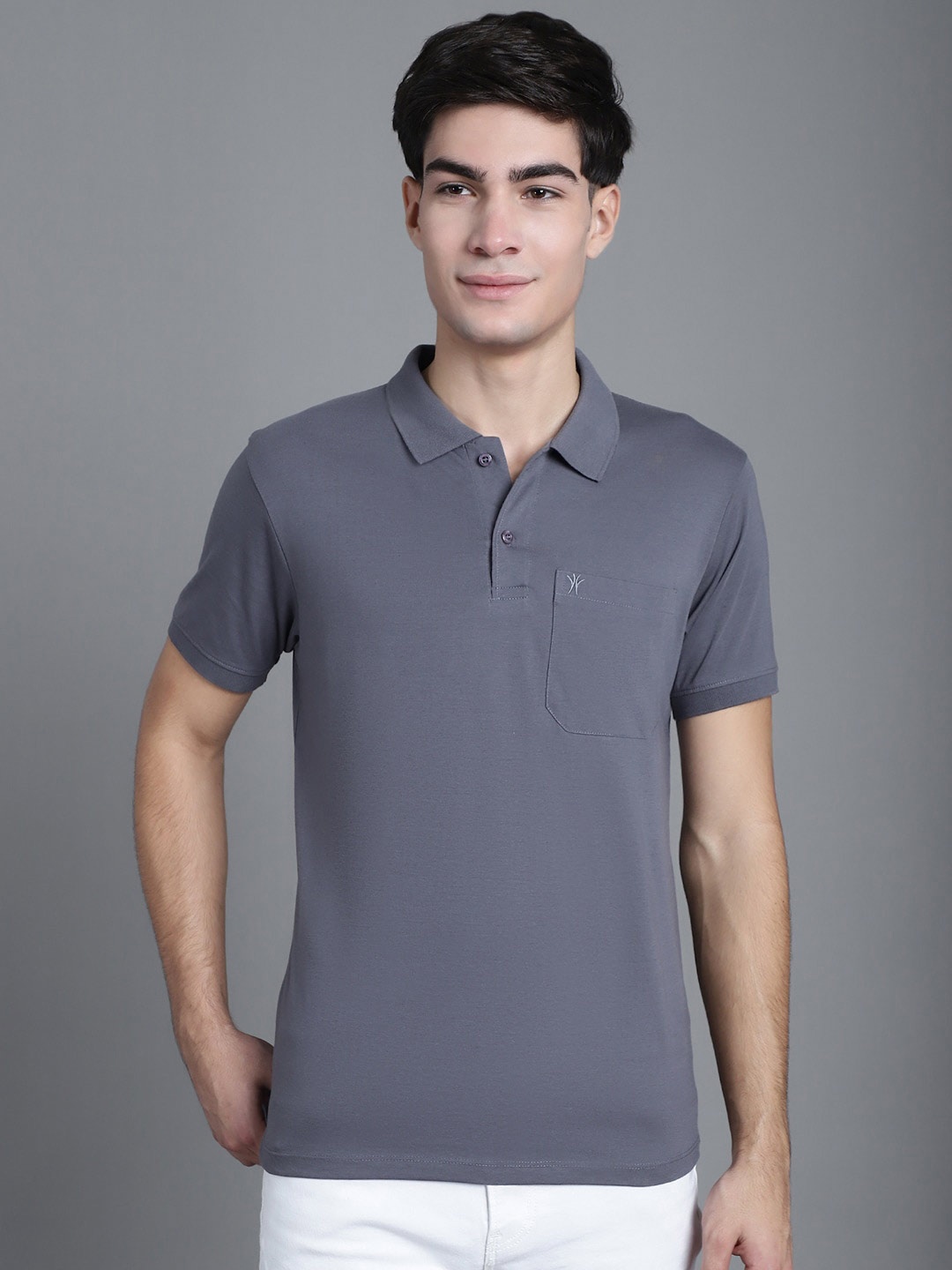 

VENITIAN Polo Collar Short Sleeves Cotton T-shirt, Grey