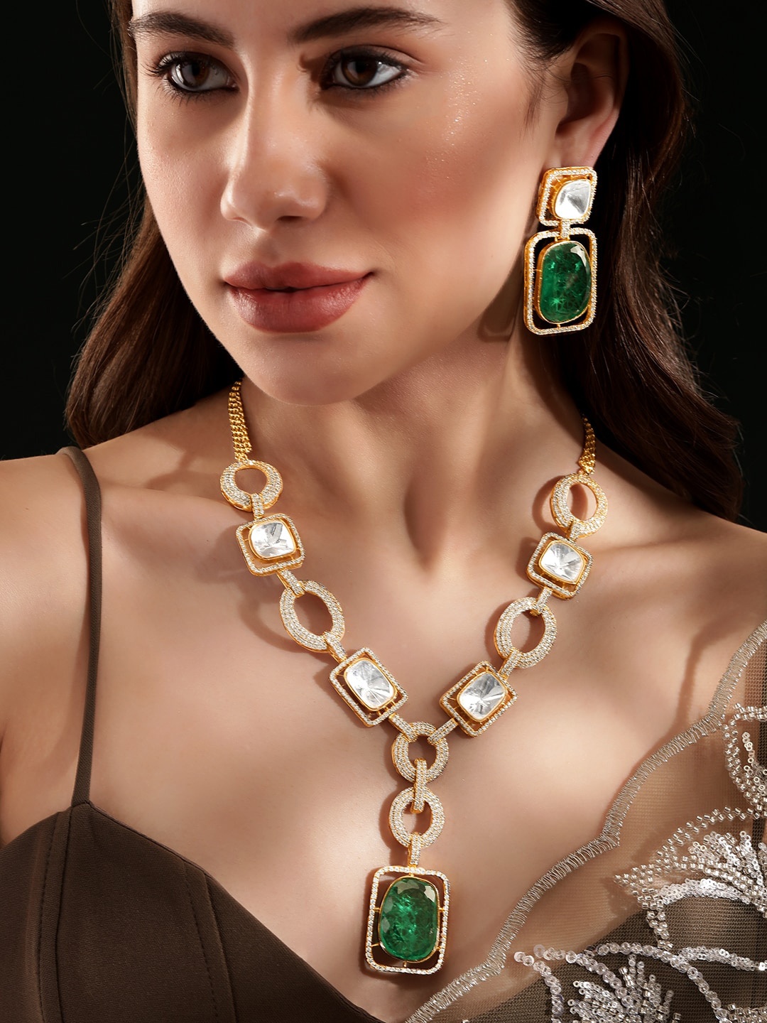 

Rubans Gold-Plated Stone Studded Jewellery Set