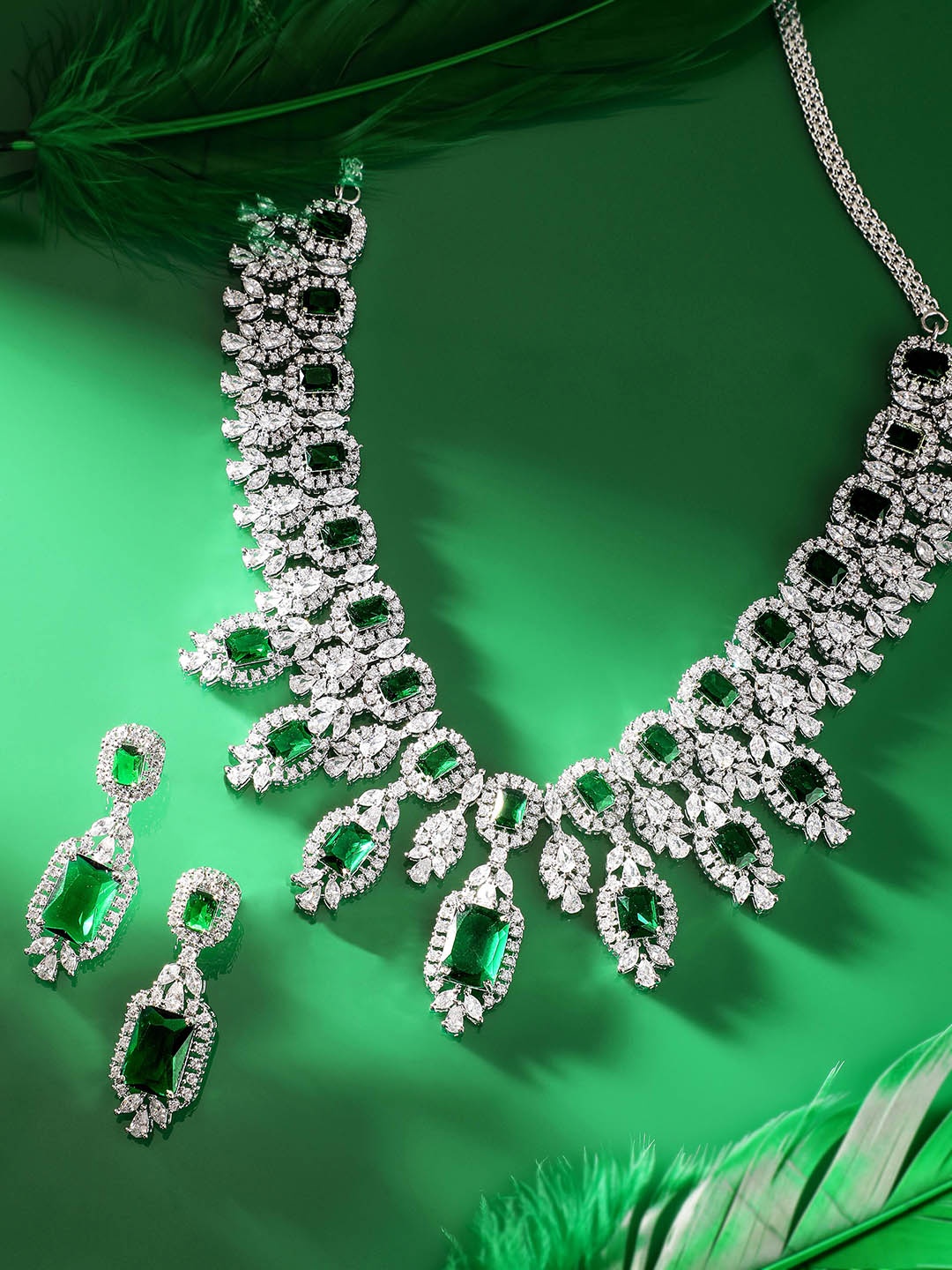 

Rubans Rhodium Plated CZ Studded Jewellery Set, Silver