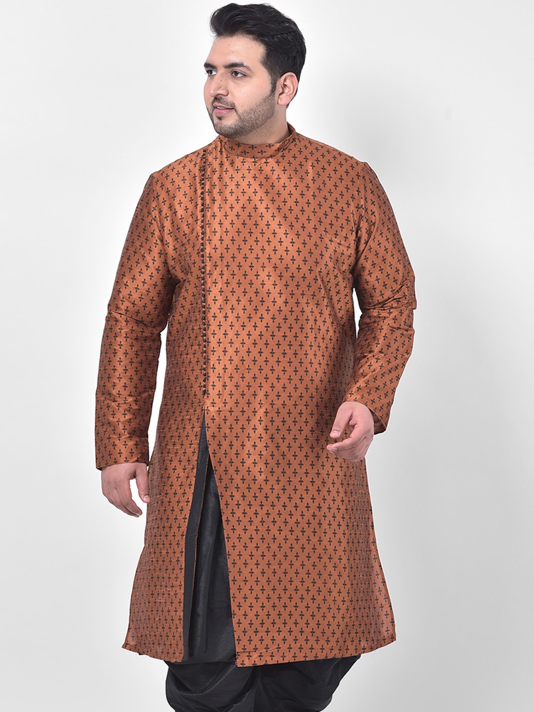 

Sztori Plus Size Ethnic Motifs Printed Mandarin Collar Straight Kurta, Copper