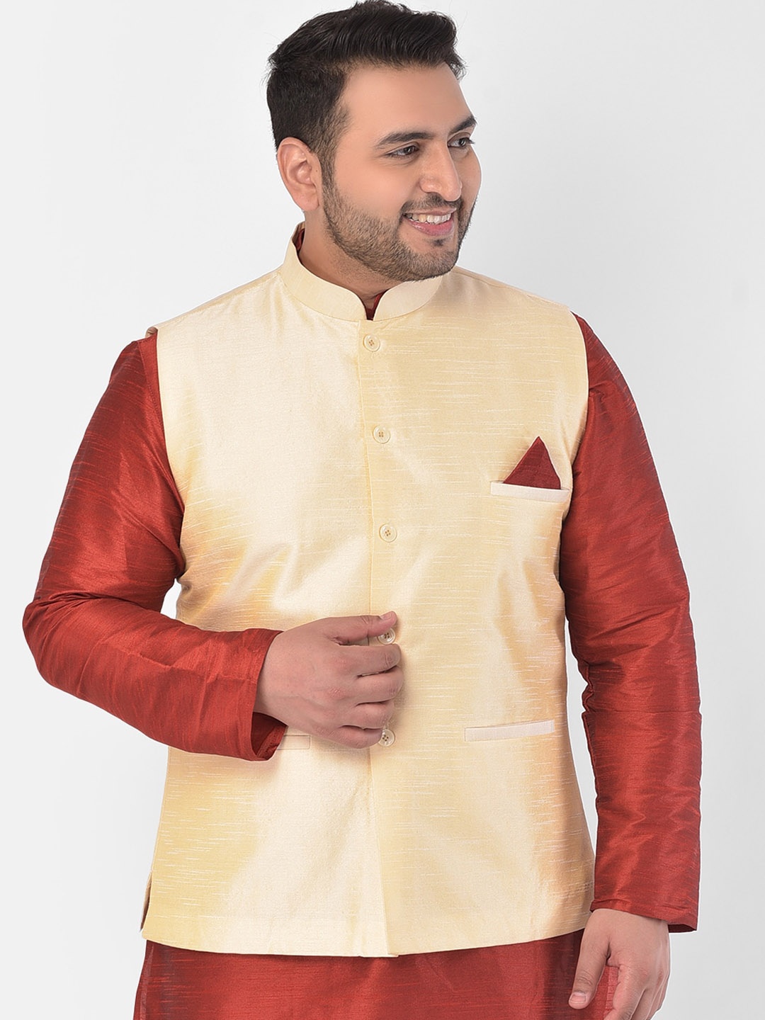 

Sztori Mandarin Collar Sleeveless Nehru Jacket, Cream