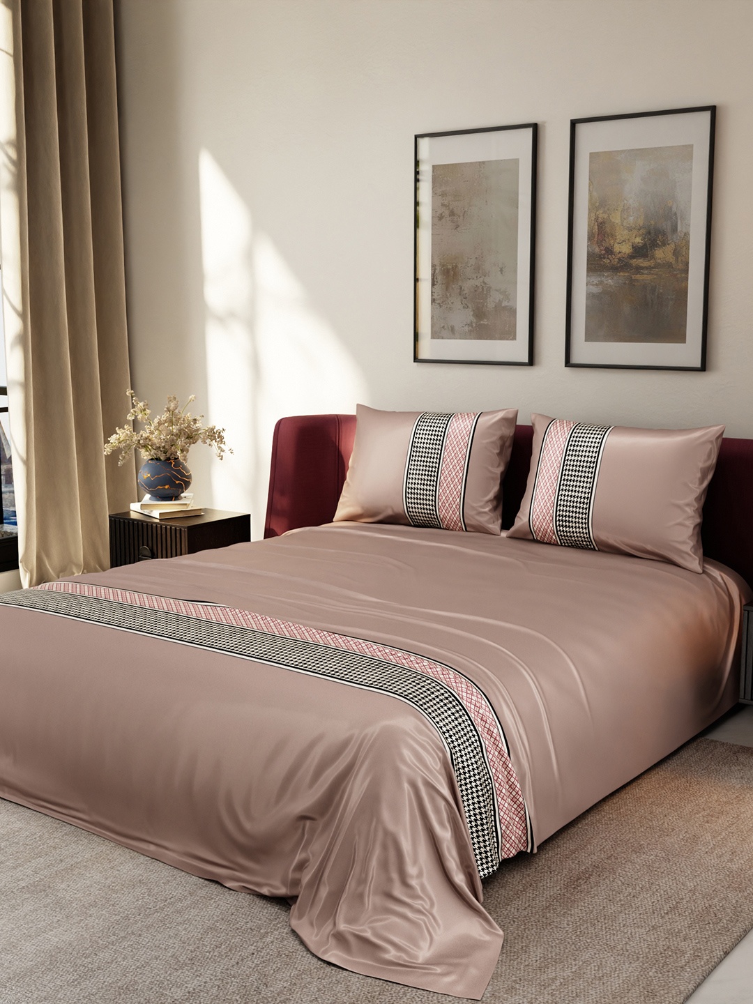 

Stoa Paris Blue Lumiere Collection Double Bedsheet With 2 Pillow Covers, Beige