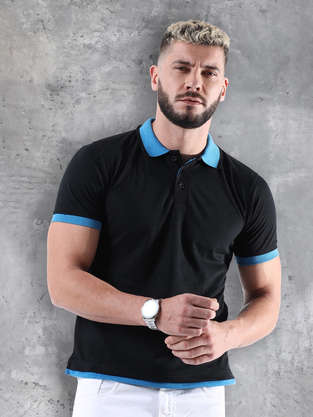 

fanideaz Polo Collar Pure Cotton Slim Fit T-shirt, Black