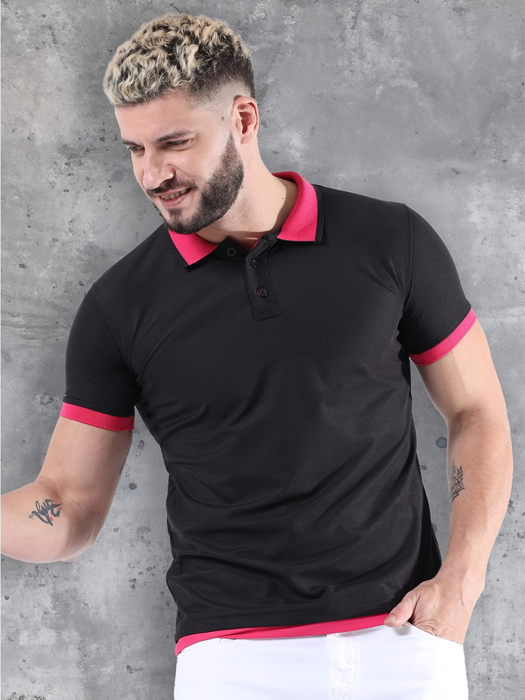 

fanideaz Polo Collar Pure Cotton Slim Fit T-shirt, Black