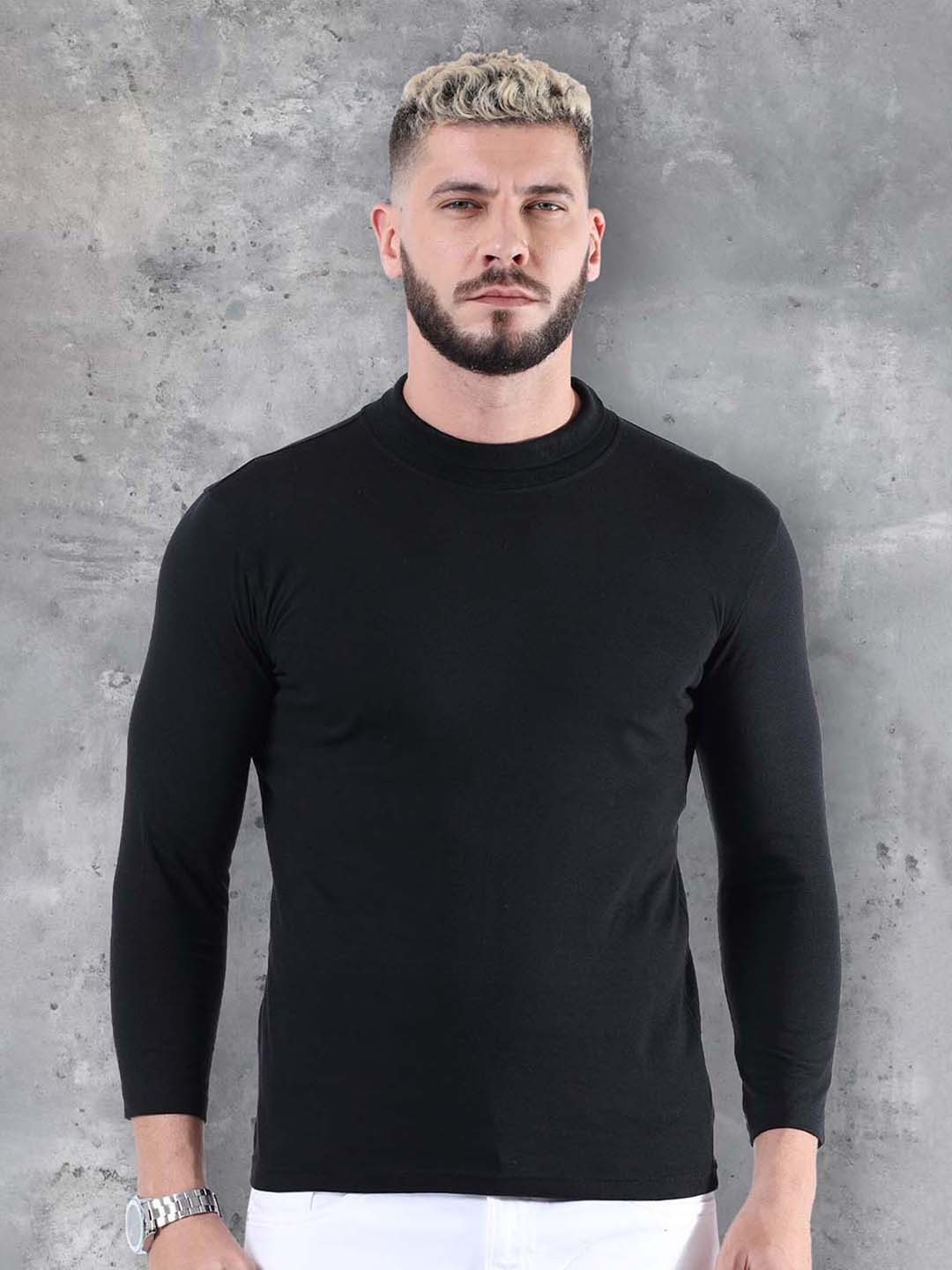 

fanideaz High Neck Long Sleeves Cotton T-shirt, Black