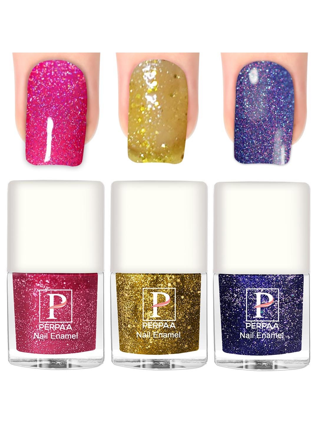 

PERPAA Set Of 3 Glitter Light Flashing Sparkly Gel Nail Polish - 5ml Each, Pink
