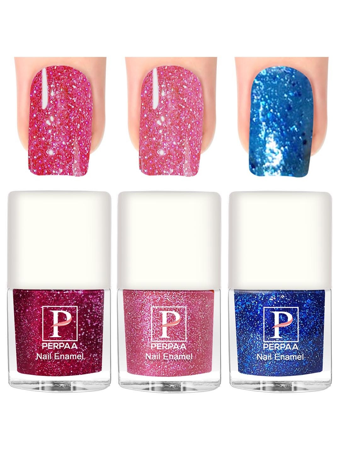 

PERPAA Set Of 3 Glitter Light Reflective UV Gel Nail Polish 5ml Each - Shades 96-97-93, Pink