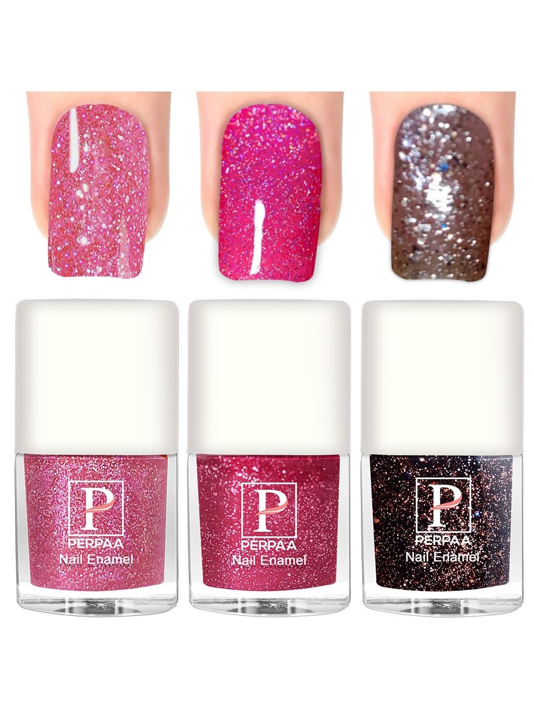 

PERPAA Set Of 3 Glitter Light Reflective UV Gel Nail Polish 5ml Each - Shades 97-98-95, Pink