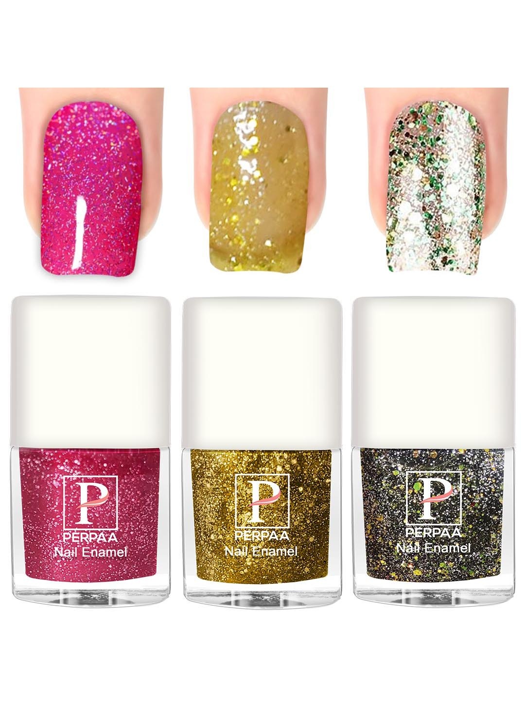 

PERPAA Set Of 3 Glitter Light Reflective UV Gel Nail Polish 5ml Each - Shades 98-99-91, Gold