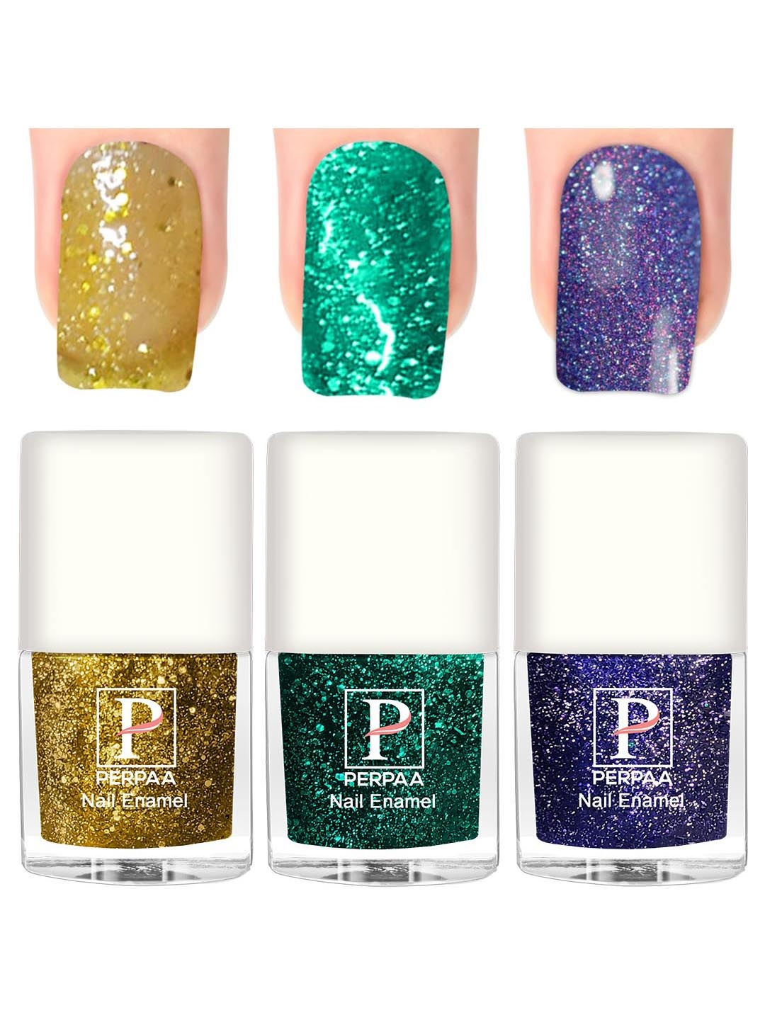 

PERPAA Set Of 3 Glitter Light Reflective UV Gel Nail Polish 5ml Each - Shades 99-100-92, Gold