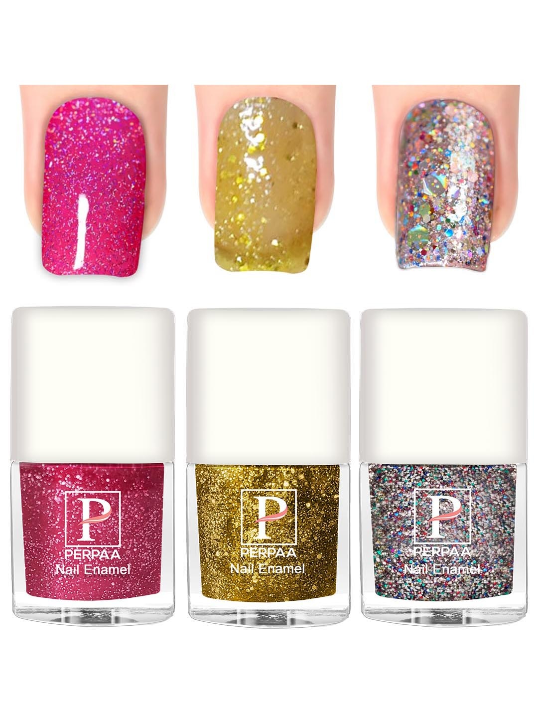 

PERPAA Set Of 3 Glitter Light Reflective UV Gel Nail Polish 5ml Each - Shades 98-99-89, Gold