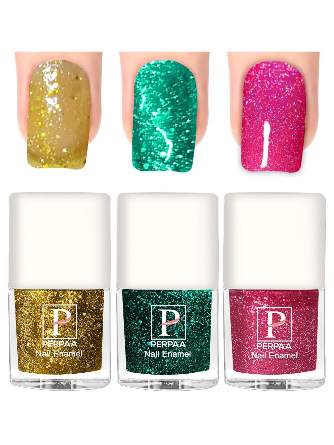 

PERPAA Set Of 3 Glitter Light Reflective Flashing Sparkly Gel Nail Polish - 5ml Each, Yellow