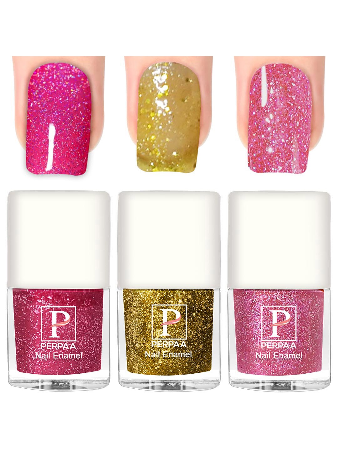 

PERPAA Set Of 3 Glitter Light Reflective Flashing Sparkly Gel Nail Polish - 100ml Each, Pink