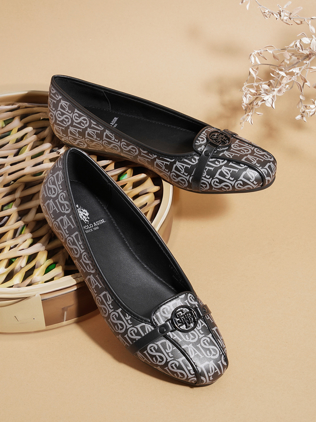 

U.S. Polo Assn. ALINA Printed Embellished Ballerinas, Black