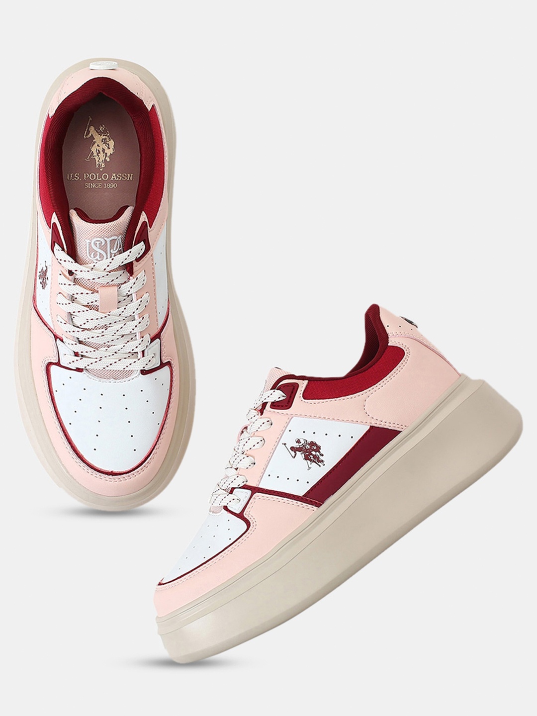 

U.S. Polo Assn. Women Kai Colourblocked Lace-Up Sneakers, Pink