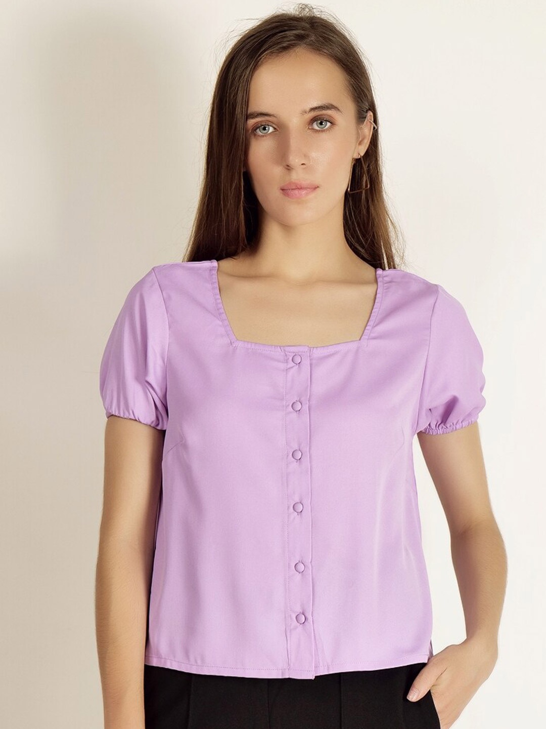 

INVICTUS Square Neck Puff Sleeves Top, Purple