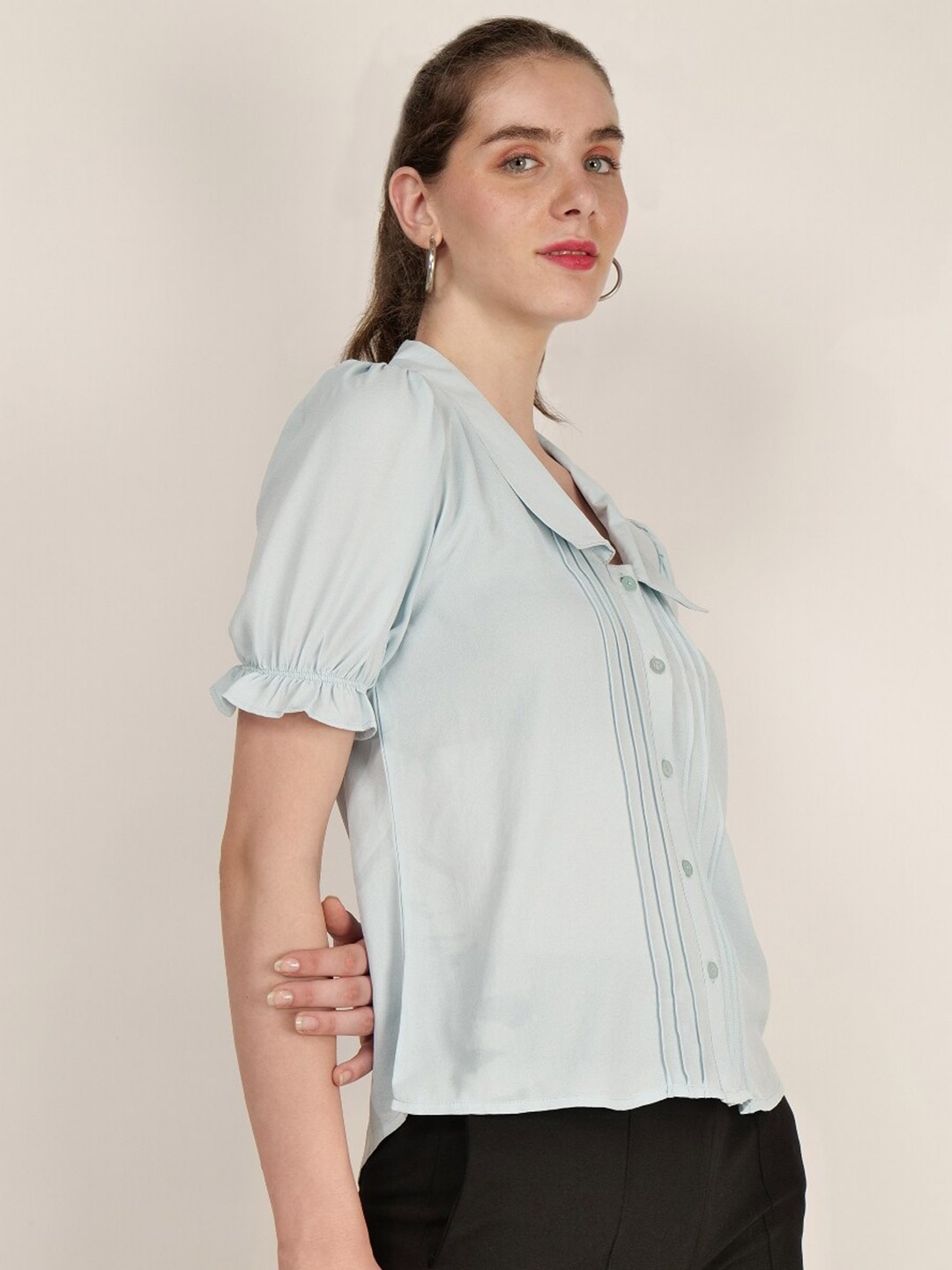 

INVICTUS Puff Sleeves Shirt Style Top, Blue