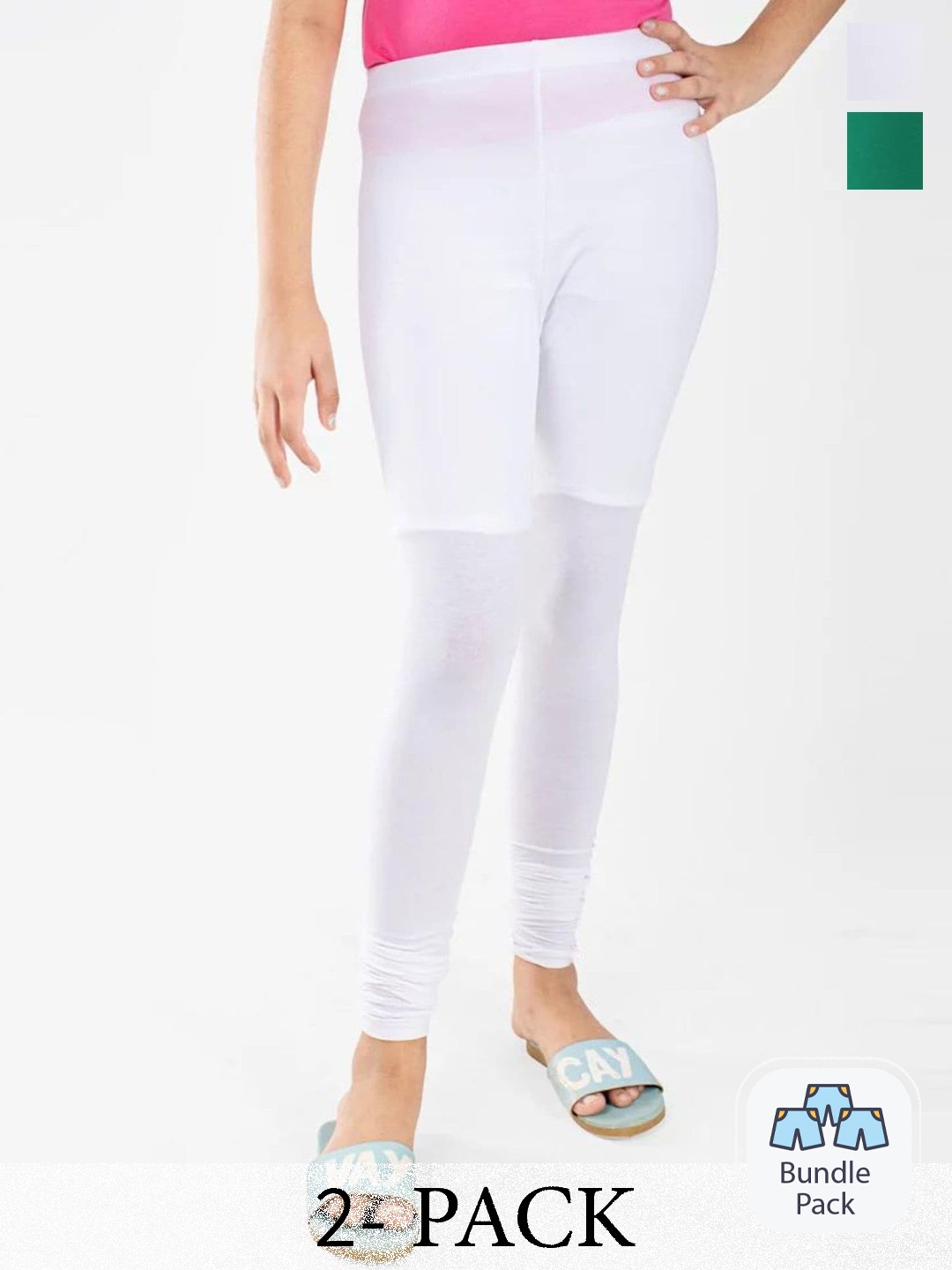 

FRENCH KLEIDER Girls Pack Of 2 Pure Cotton Churidar Length Leggings, White