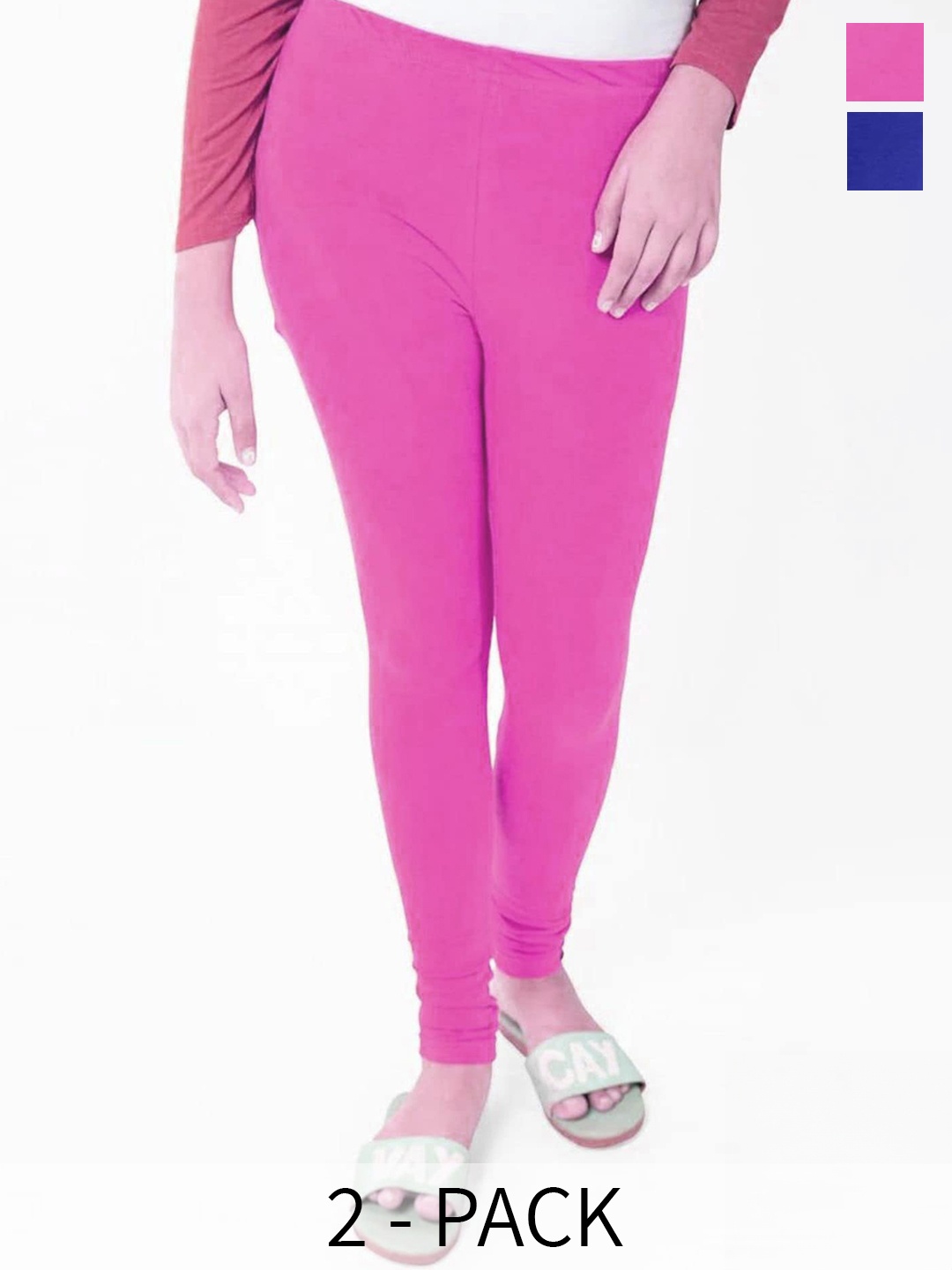 

FRENCH KLEIDER Girls Pack Of 2 Pure Cotton Churidar Length Leggings, Pink