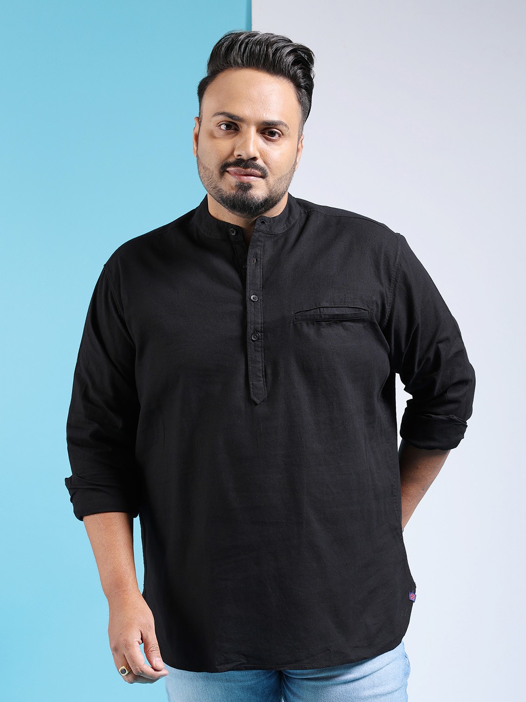 

Hardsoda by The Indian Garage Co Plus Size Cotton Casual Shirt, Black